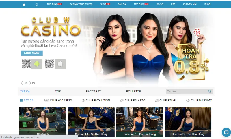 Các trò chơi thịnh hành tại sảnh casino live W88